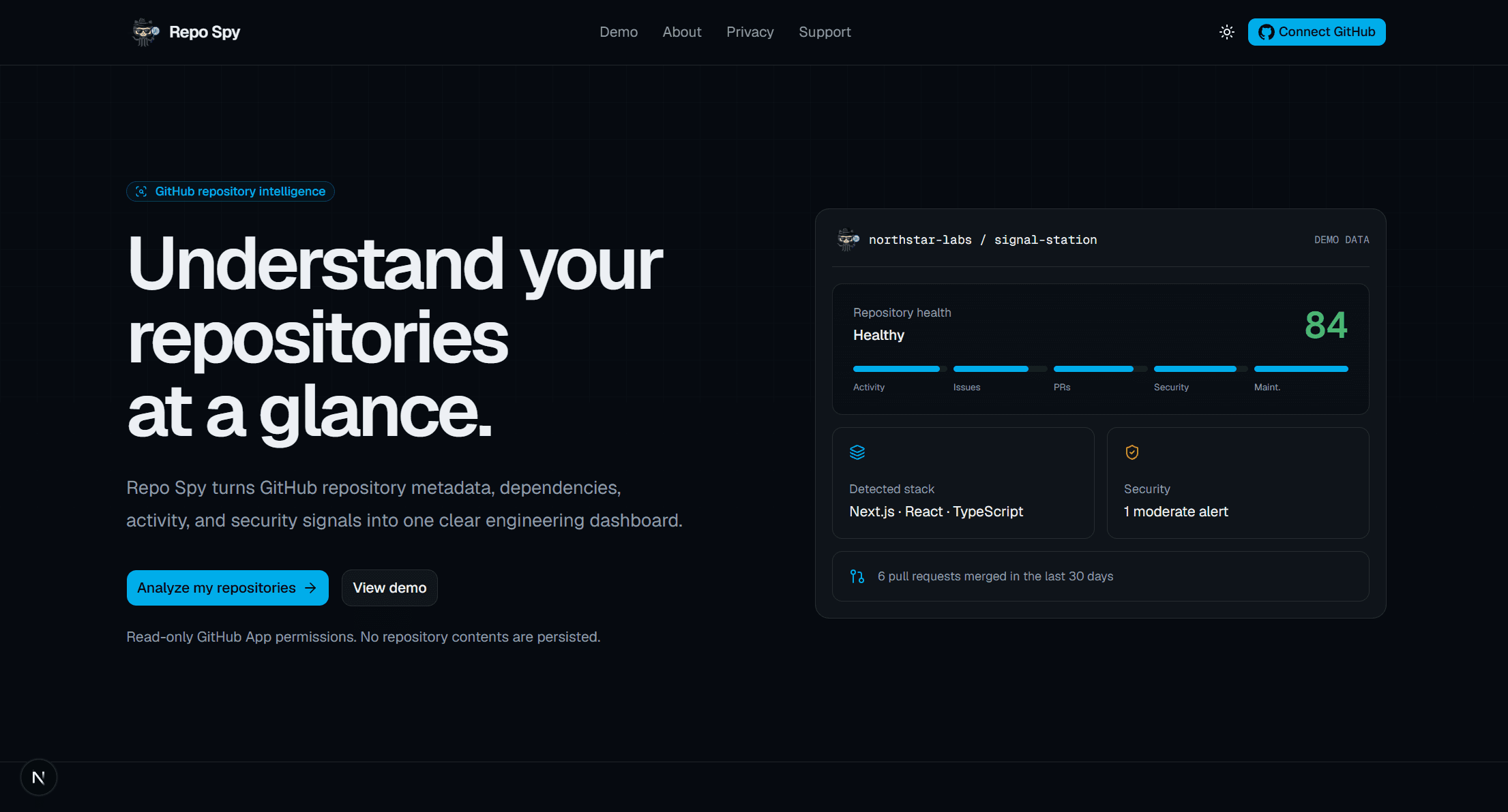 Repo Spy homepage