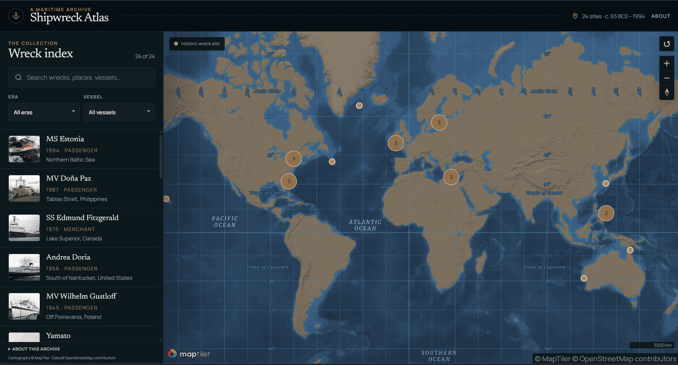 Shipwreck Atlas maritime map interface